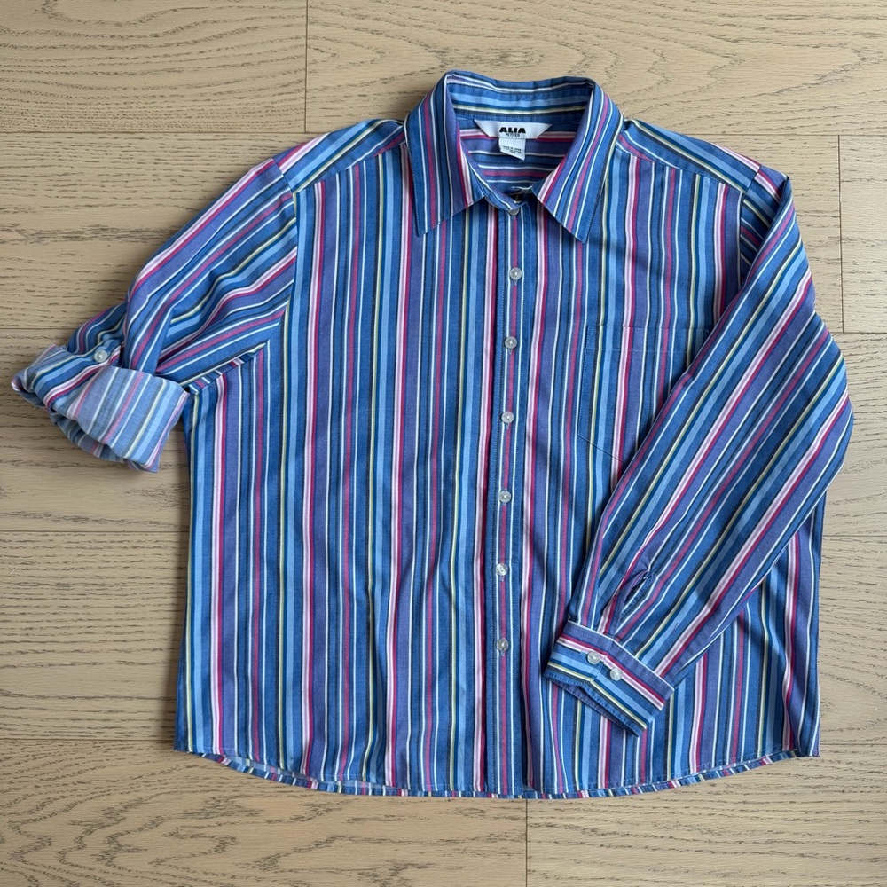 ALIA | Striped Button-Up Shirt, Roll-up Sleeves, Oversized, Women's US M/L